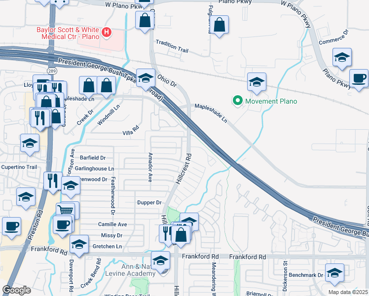 map of restaurants, bars, coffee shops, grocery stores, and more near 18711 Sagewood Drive in Dallas