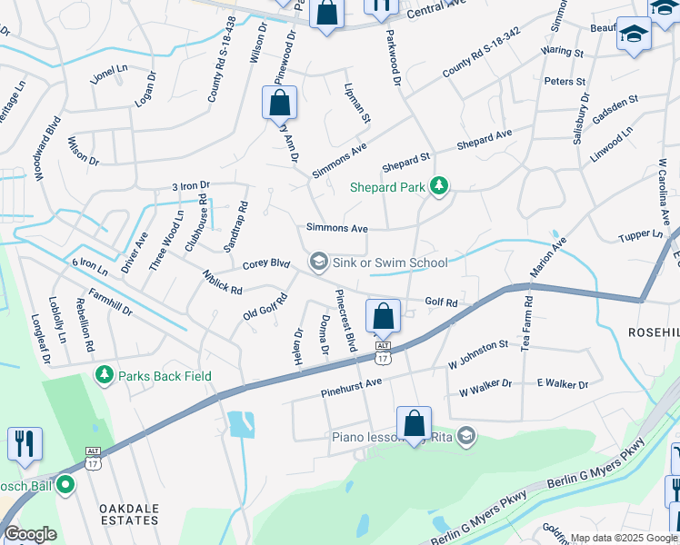 map of restaurants, bars, coffee shops, grocery stores, and more near 111 Reynolds Road in Summerville