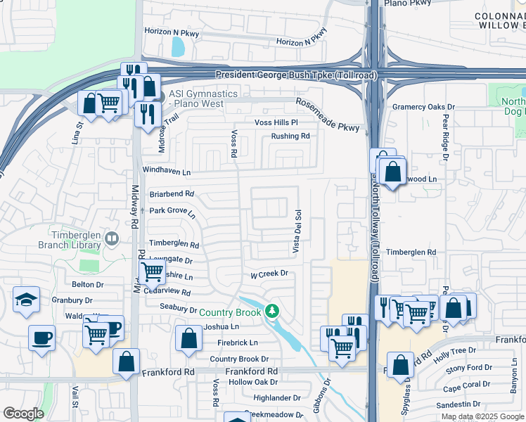 map of restaurants, bars, coffee shops, grocery stores, and more near 118 Sausalito Drive in Dallas