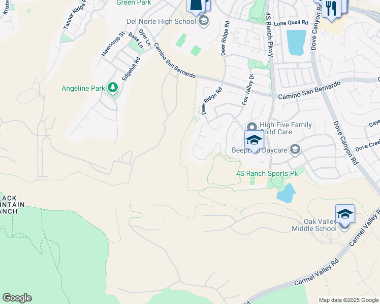 map of restaurants, bars, coffee shops, grocery stores, and more near 9632 Deer Trail Drive in San Diego