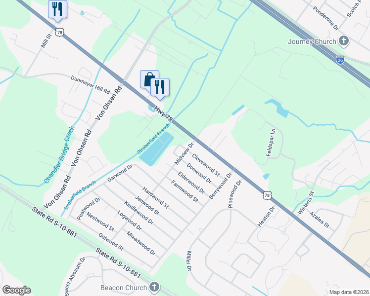 map of restaurants, bars, coffee shops, grocery stores, and more near 9891 Donwood Circle in Ladson