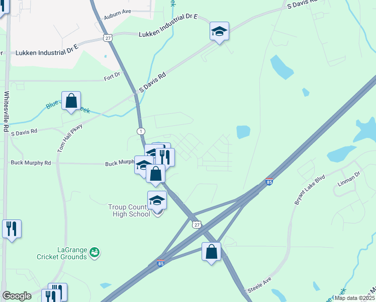 map of restaurants, bars, coffee shops, grocery stores, and more near 1705 Hamilton Road in LaGrange