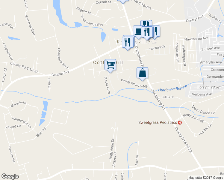 map of restaurants, bars, coffee shops, grocery stores, and more near 162 Brooks Loop in Summerville