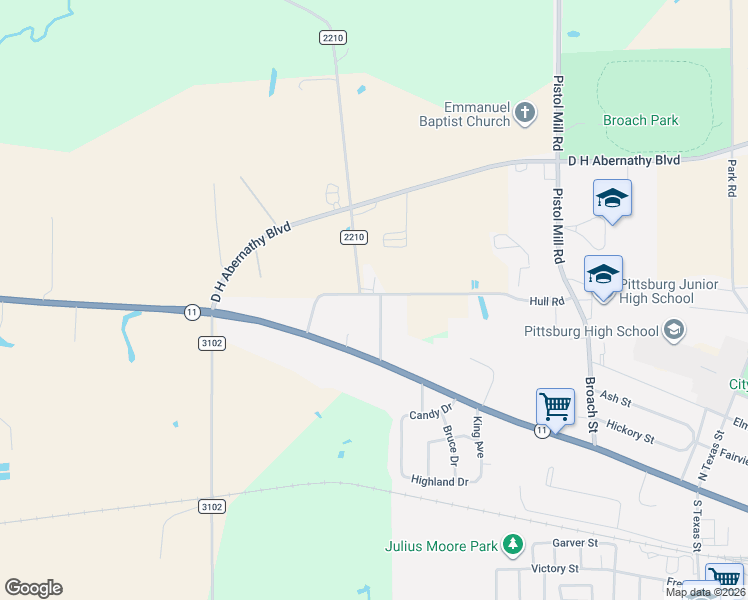 map of restaurants, bars, coffee shops, grocery stores, and more near 130 Whatley Avenue in Pittsburg