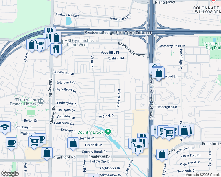 map of restaurants, bars, coffee shops, grocery stores, and more near 118 Sausalito Drive in Dallas
