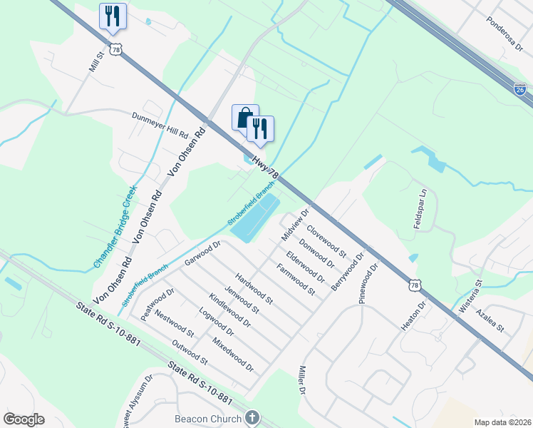 map of restaurants, bars, coffee shops, grocery stores, and more near 4475 Donwood Circle in Ladson