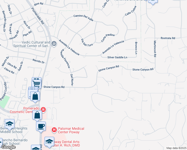 map of restaurants, bars, coffee shops, grocery stores, and more near 16123 Bennye Lee Drive in Poway