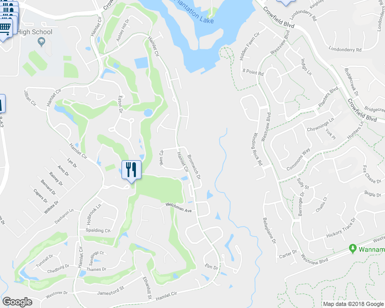 map of restaurants, bars, coffee shops, grocery stores, and more near 102 Bromwich Drive in Goose Creek