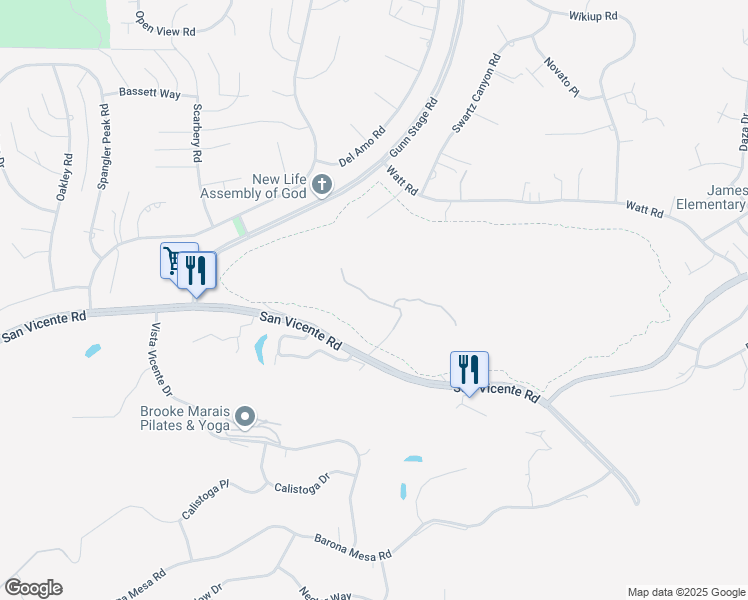 map of restaurants, bars, coffee shops, grocery stores, and more near Camino Arriba in Ramona