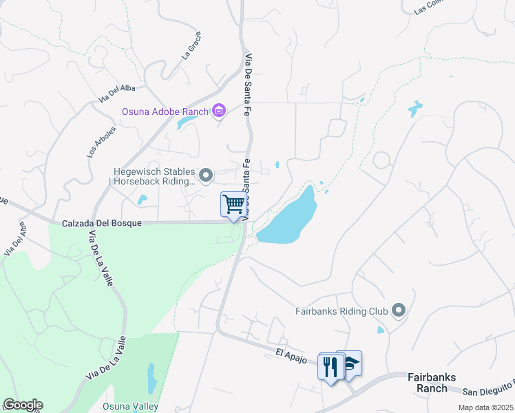 map of restaurants, bars, coffee shops, grocery stores, and more near 16147 Via De Santa Fe in Del Mar