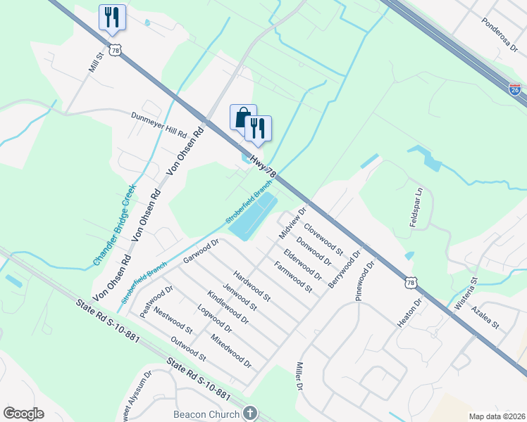 map of restaurants, bars, coffee shops, grocery stores, and more near 4475 Donwood Circle in Ladson