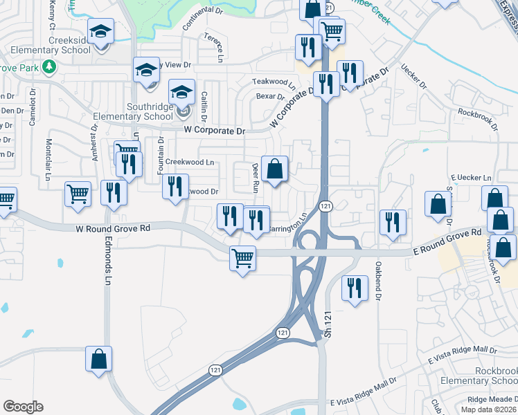 map of restaurants, bars, coffee shops, grocery stores, and more near 2479 Deer Run in Lewisville