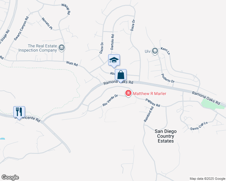 map of restaurants, bars, coffee shops, grocery stores, and more near 24841 Pappas Road in Ramona