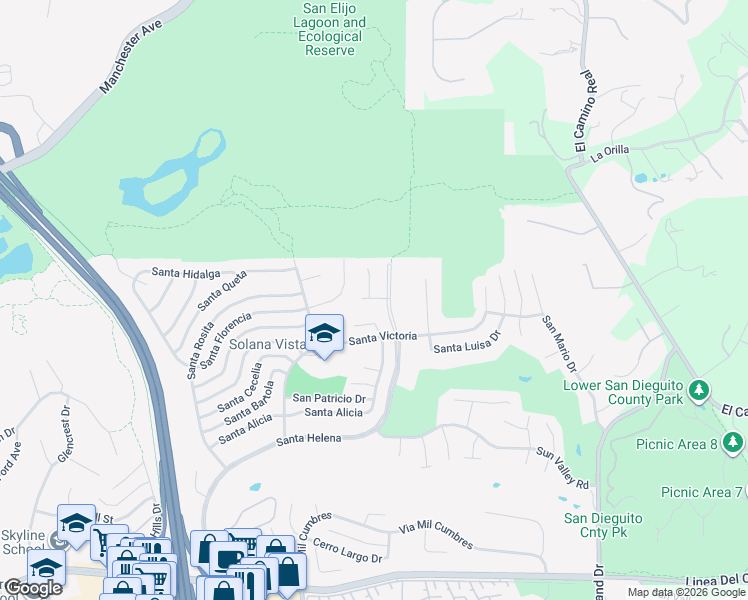 map of restaurants, bars, coffee shops, grocery stores, and more near 934 San Lorenzo Court in Solana Beach