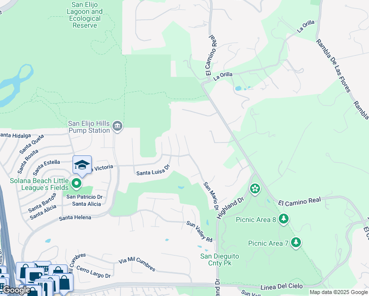 map of restaurants, bars, coffee shops, grocery stores, and more near 719 San Mario Drive in Solana Beach