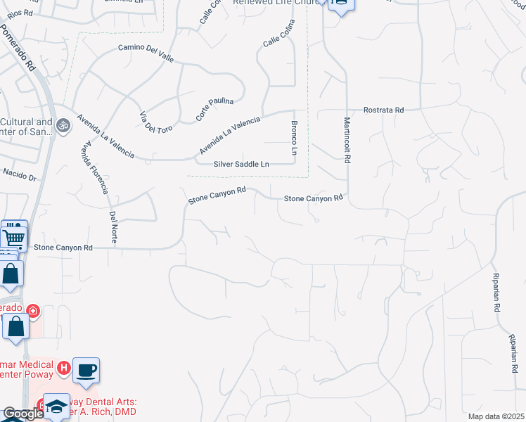 map of restaurants, bars, coffee shops, grocery stores, and more near 13311 Fallen Leaf Road in Poway
