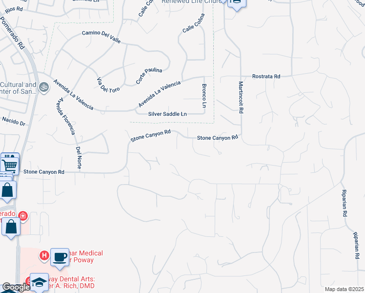 map of restaurants, bars, coffee shops, grocery stores, and more near 13311 Fallen Leaf Road in Poway