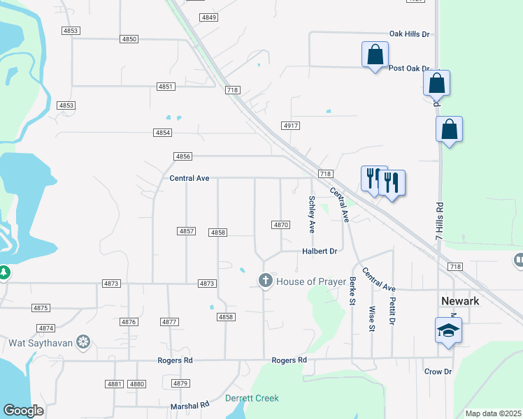 map of restaurants, bars, coffee shops, grocery stores, and more near 155 County Road 4859 in Newark