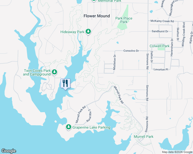 map of restaurants, bars, coffee shops, grocery stores, and more near 4113 Holly Lane in Flower Mound