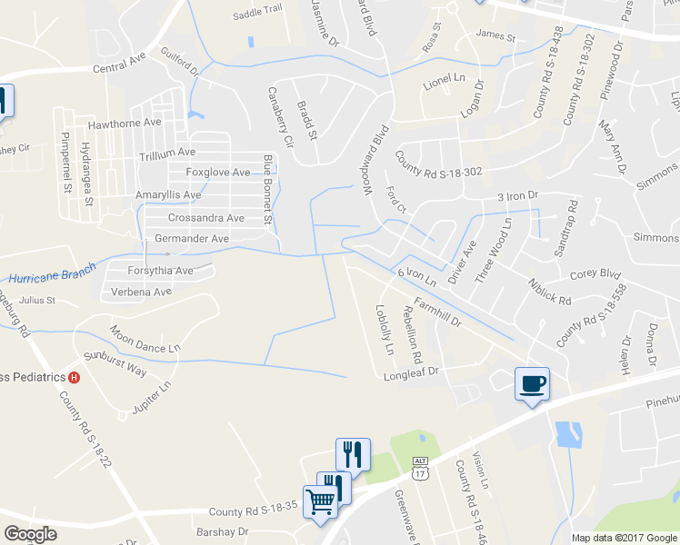 map of restaurants, bars, coffee shops, grocery stores, and more near 448 Longleaf Drive in Summerville