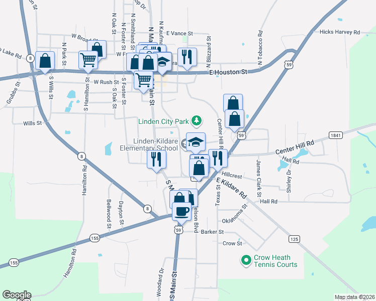 map of restaurants, bars, coffee shops, grocery stores, and more near 205 Kildare Road in Linden