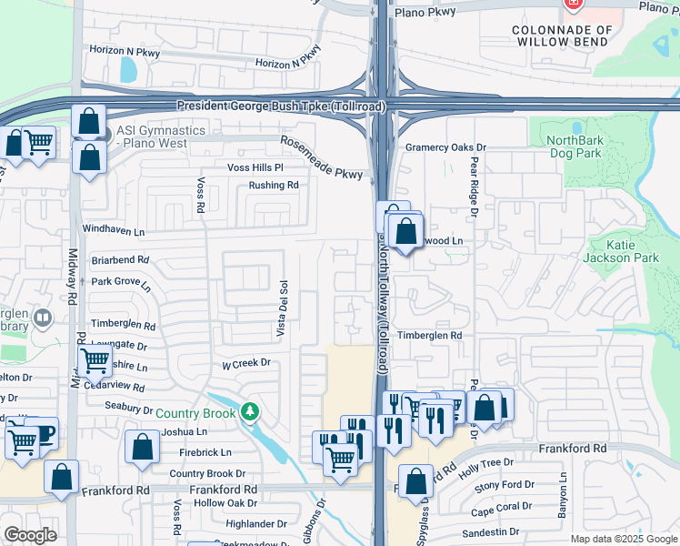 map of restaurants, bars, coffee shops, grocery stores, and more near 18959 N Dallas Parkway in Dallas