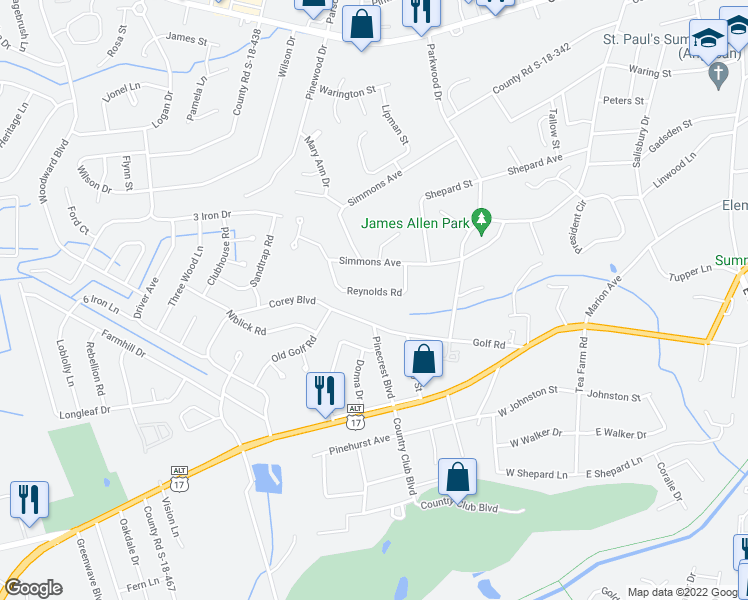 map of restaurants, bars, coffee shops, grocery stores, and more near 111 Reynolds Rd in Summerville