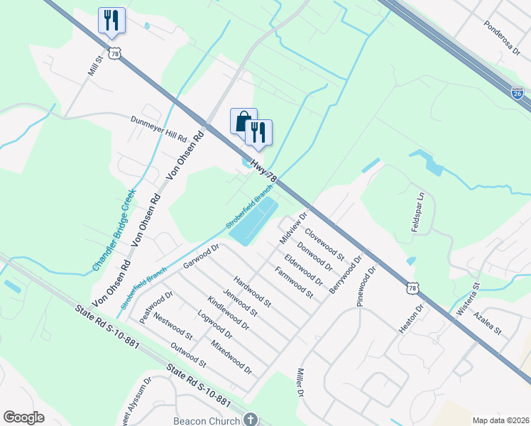 map of restaurants, bars, coffee shops, grocery stores, and more near 4475 Donwood Circle in Ladson