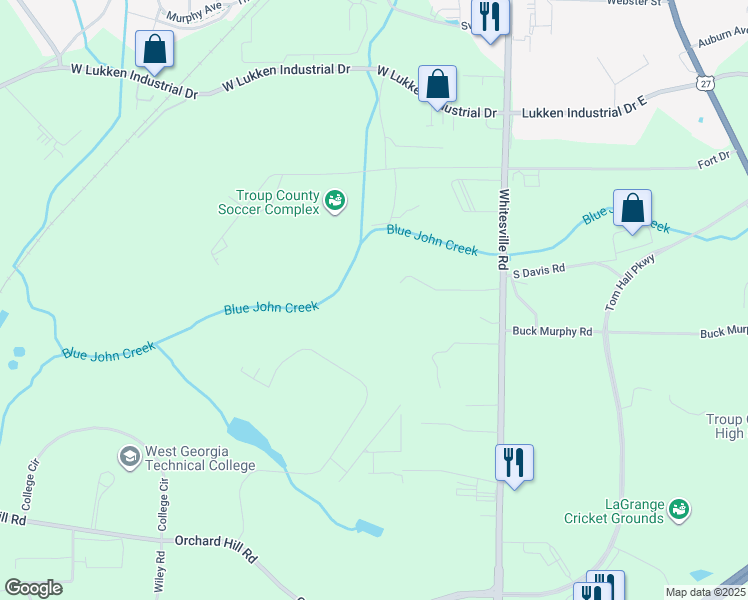 map of restaurants, bars, coffee shops, grocery stores, and more near 1734 Whitesville Road in LaGrange