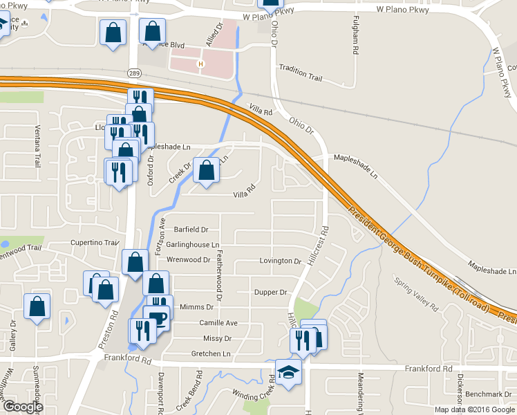 map of restaurants, bars, coffee shops, grocery stores, and more near 18943 Fortson Avenue in Dallas