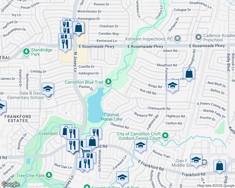 map of restaurants, bars, coffee shops, grocery stores, and more near 2015 East Peters Colony Road in Carrollton