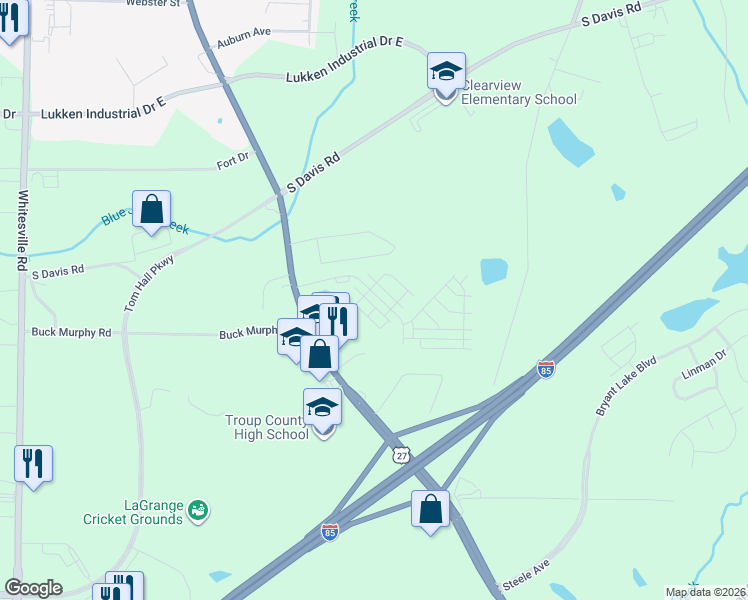 map of restaurants, bars, coffee shops, grocery stores, and more near 1705 Hamilton Road in LaGrange