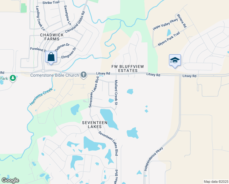 map of restaurants, bars, coffee shops, grocery stores, and more near 15309 Mallard Creek Street in Roanoke