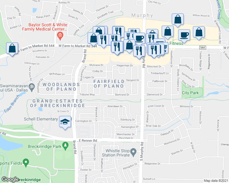 map of restaurants, bars, coffee shops, grocery stores, and more near 1004 Coolidge Street in Plano