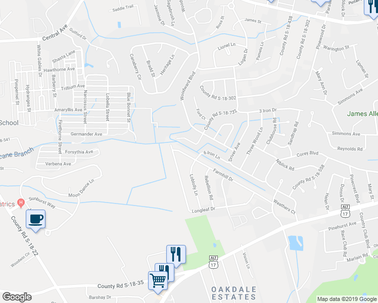 map of restaurants, bars, coffee shops, grocery stores, and more near 305 Farmhill Drive in Summerville