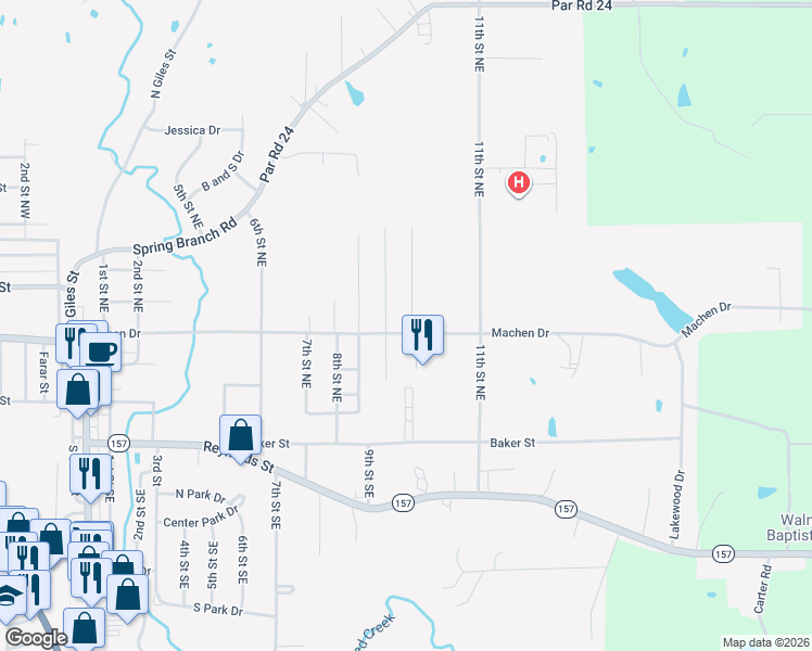 map of restaurants, bars, coffee shops, grocery stores, and more near 501 10th Street Northeast in Springhill