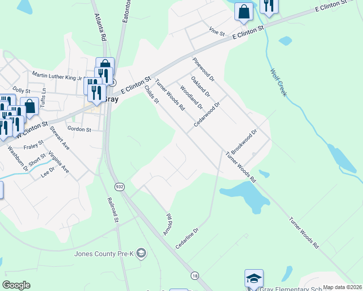 map of restaurants, bars, coffee shops, grocery stores, and more near 250 Autumn Ridge Court in Gray