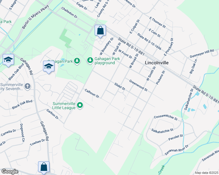 map of restaurants, bars, coffee shops, grocery stores, and more near 208 West Pine Street in Summerville