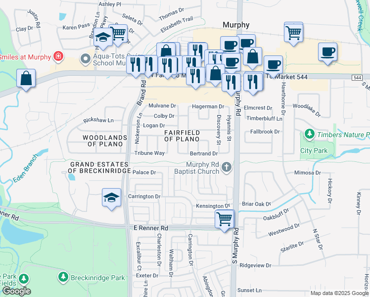 map of restaurants, bars, coffee shops, grocery stores, and more near 1005 Coolidge Street in Plano