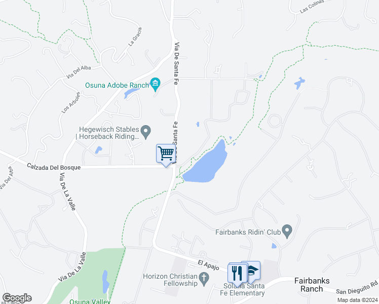 map of restaurants, bars, coffee shops, grocery stores, and more near 16147 Via De Santa Fe in Del Mar