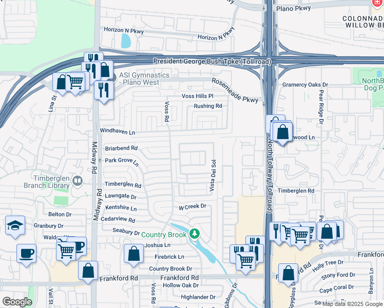 map of restaurants, bars, coffee shops, grocery stores, and more near 118 Sausalito Drive in Dallas