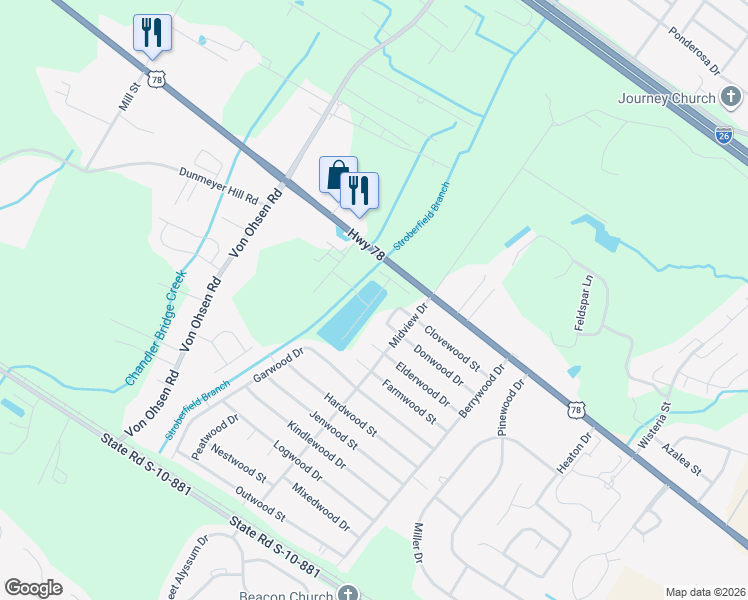 map of restaurants, bars, coffee shops, grocery stores, and more near 4475 Donwood Circle in Ladson