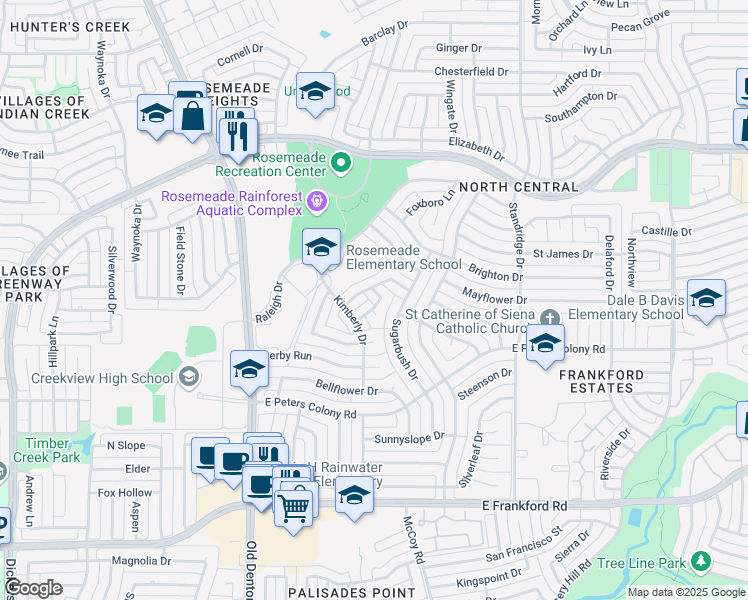 map of restaurants, bars, coffee shops, grocery stores, and more near 1541 Knollview Lane in Carrollton