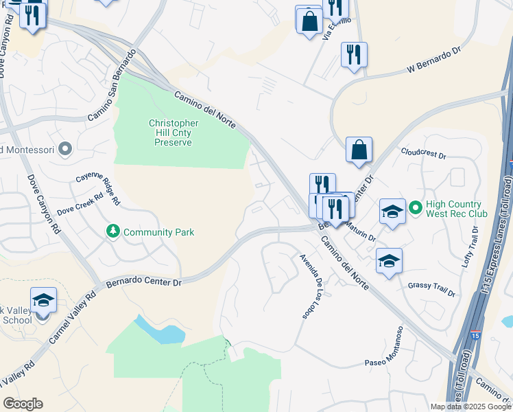 map of restaurants, bars, coffee shops, grocery stores, and more near 15628 Bernardo Center Drive in San Diego
