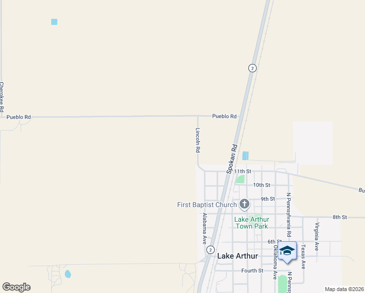 map of restaurants, bars, coffee shops, grocery stores, and more near 8418 Lincoln Avenue in Lake Arthur