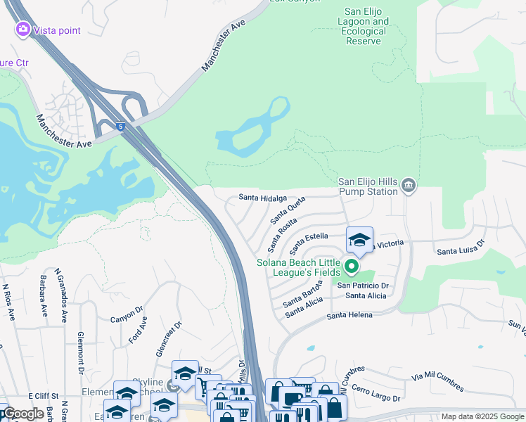 map of restaurants, bars, coffee shops, grocery stores, and more near 755 Santa Olivia in Solana Beach