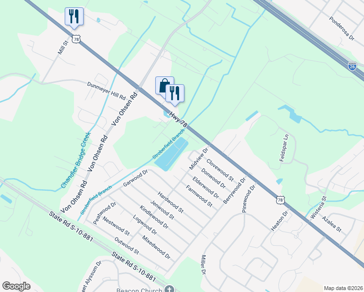 map of restaurants, bars, coffee shops, grocery stores, and more near 4475 Donwood Circle in Ladson