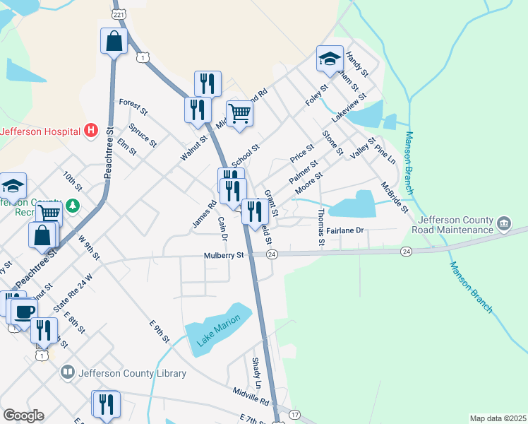 map of restaurants, bars, coffee shops, grocery stores, and more near 1144 Sinquefield Street in Louisville