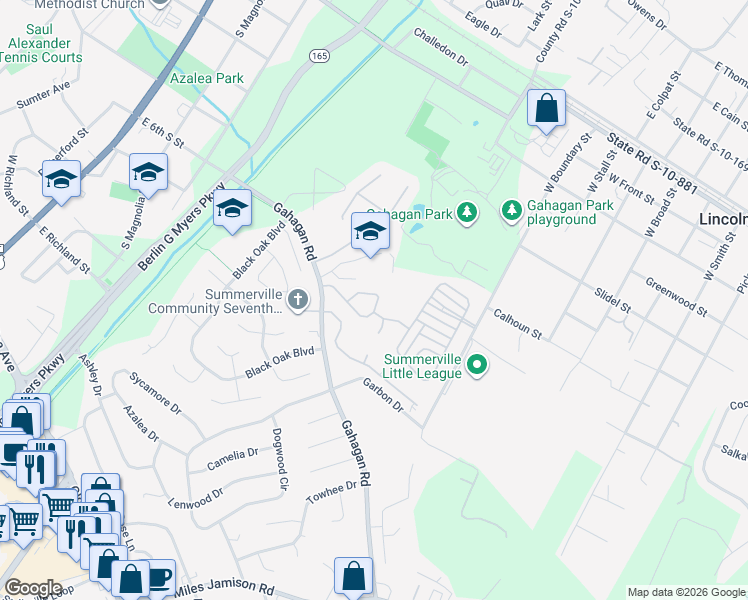 map of restaurants, bars, coffee shops, grocery stores, and more near 412 Grand Palm Lane in Summerville