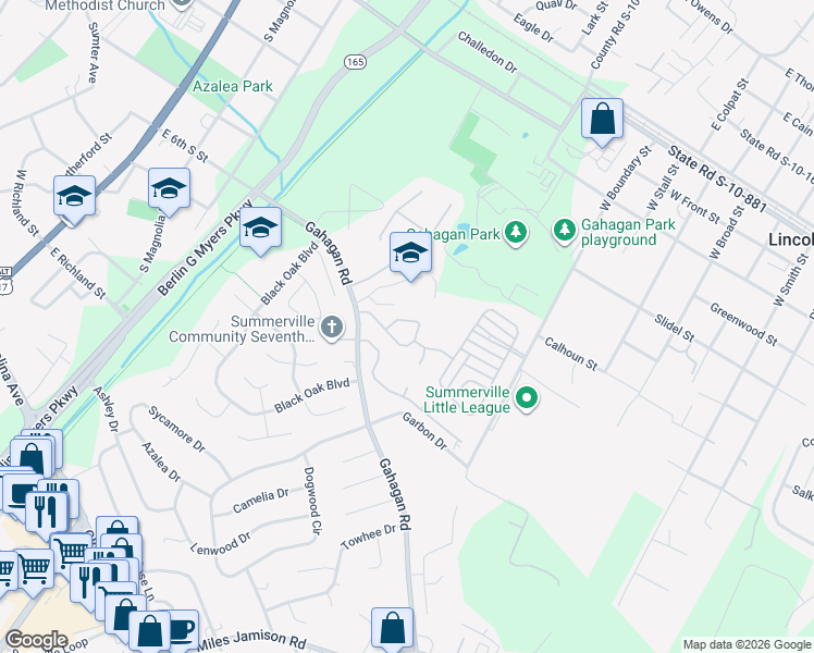 map of restaurants, bars, coffee shops, grocery stores, and more near 412 Grand Palm Lane in Summerville